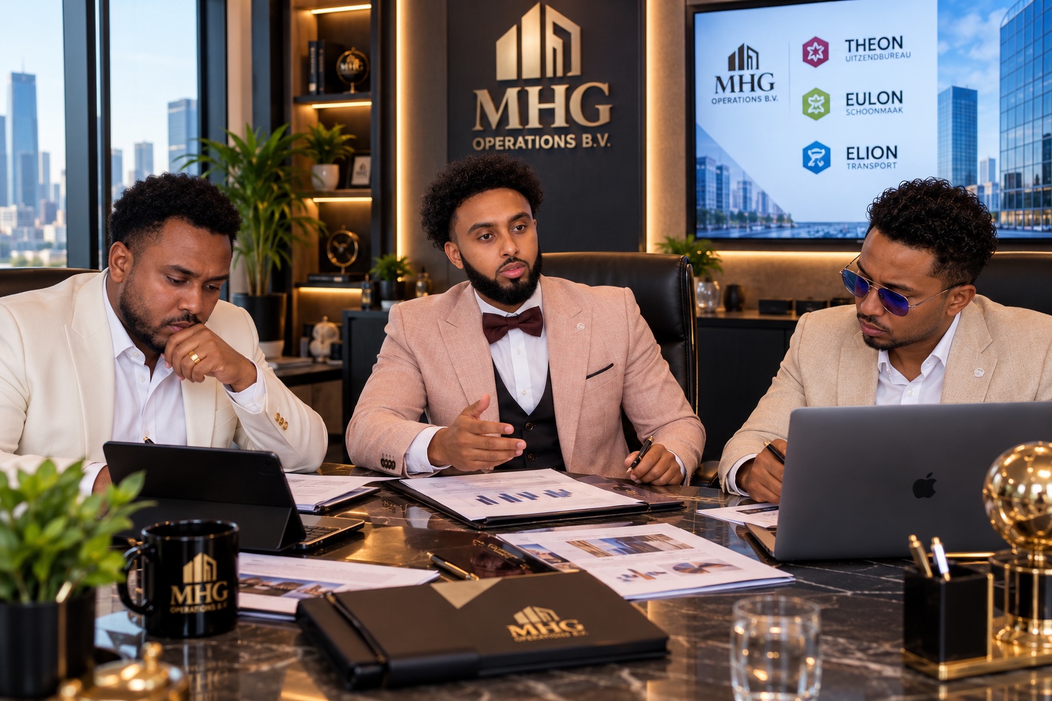Business team collaborating in a contemporary office